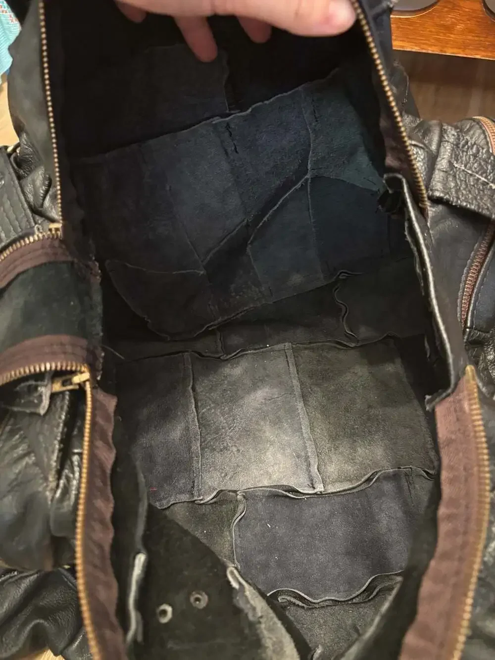 70s Vintage Large Black Genuine Cowhide Leather Travel Duffle Weekender Bag